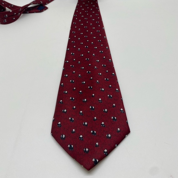 Kai Long Red Silk Handmade Panda Print Tie - Picture 9 of 12